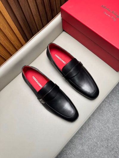 Ferragamo Black calfskin Leather Shoes-Ferragamo Man Business Leather Shoes